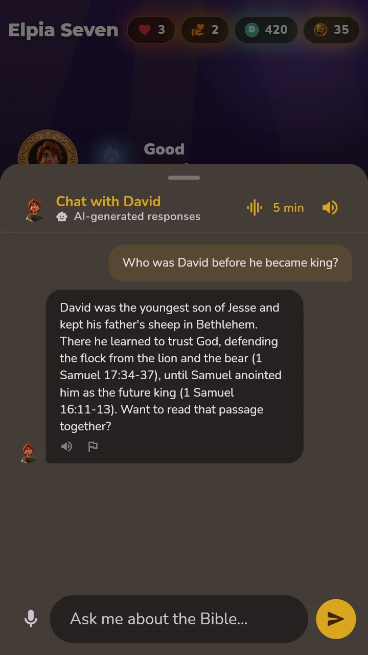 Study chat with your character, labeled as AI-generated answers