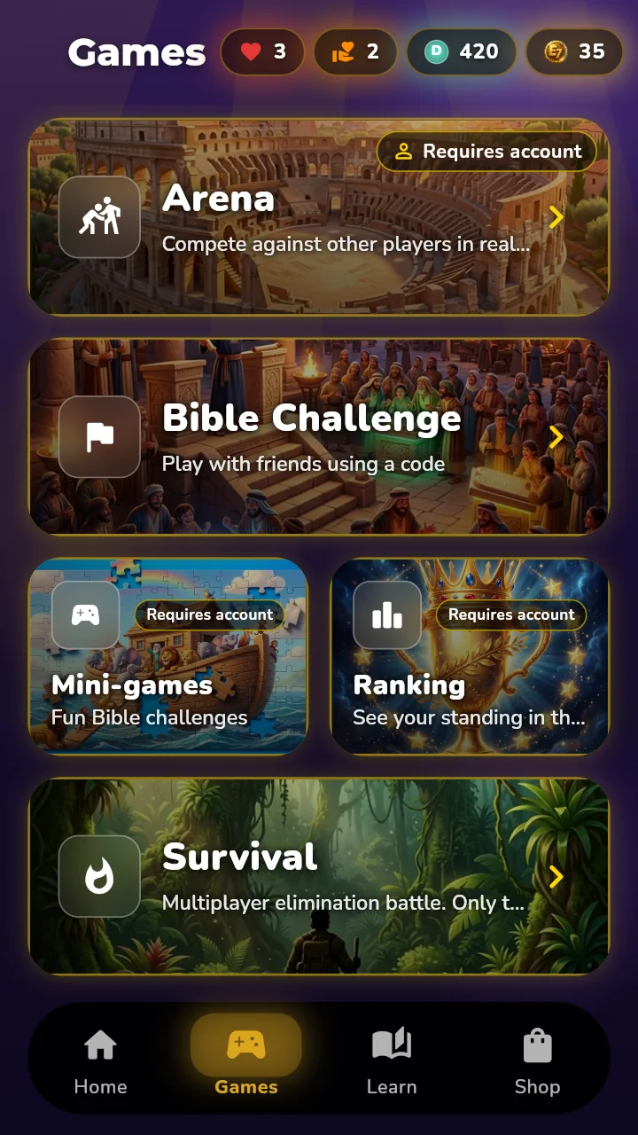 Elpia Seven game modes screen