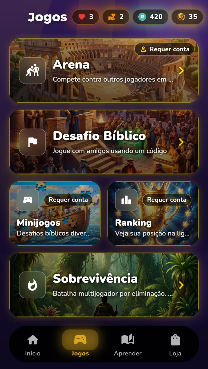 Tela de modos de jogo de Elpia Seven