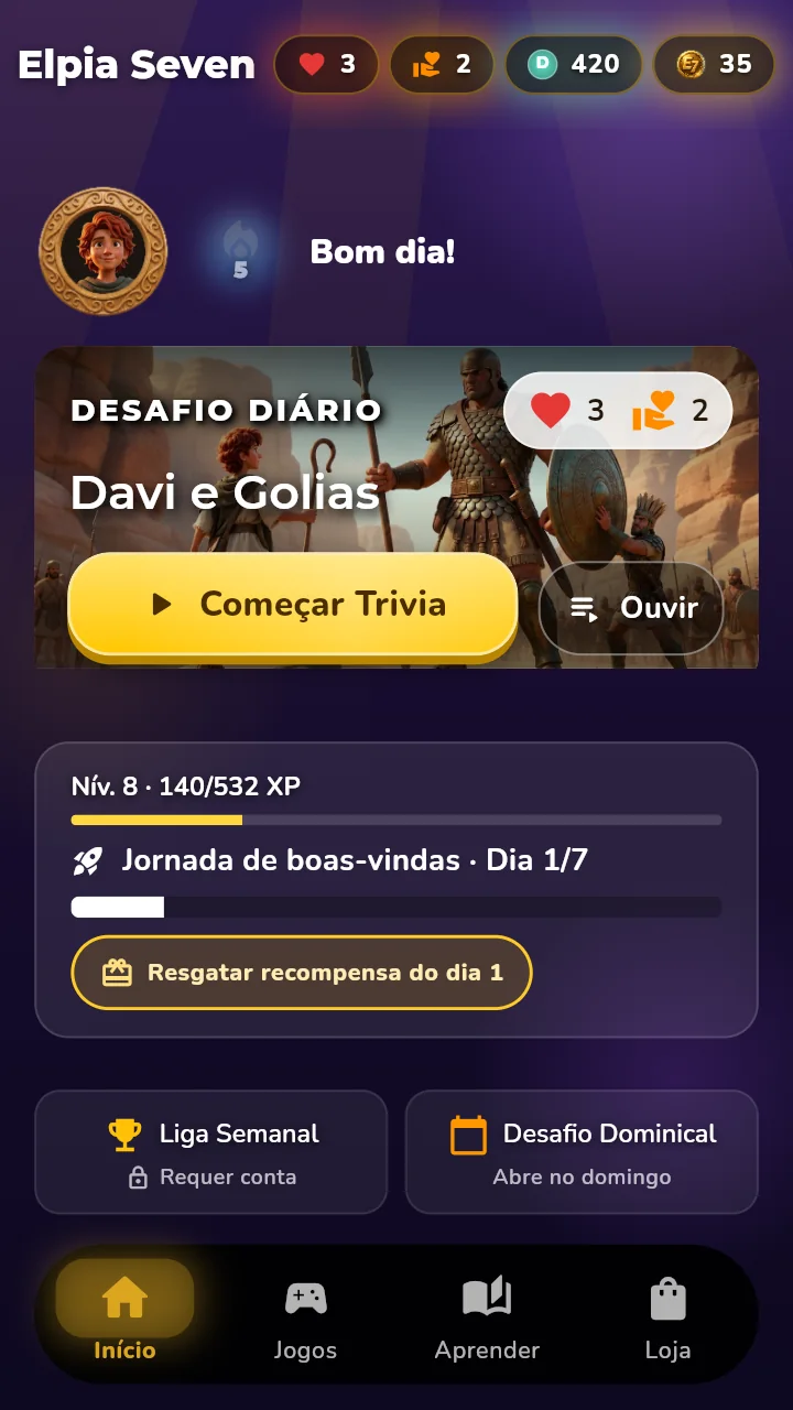 Tela inicial de Elpia Seven
